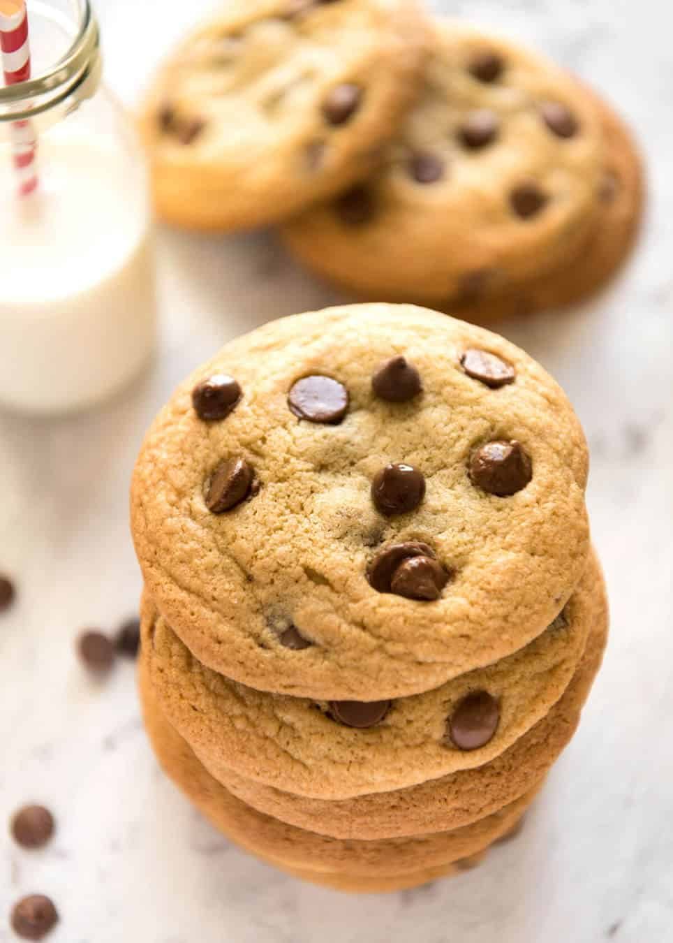 Miracle SOFT Chocolate Chip Cookies that are almost impossibly easy - no creaming butter, no beater, no refrigeration, no rolling dough. These are magical! www.recipetineats.com
