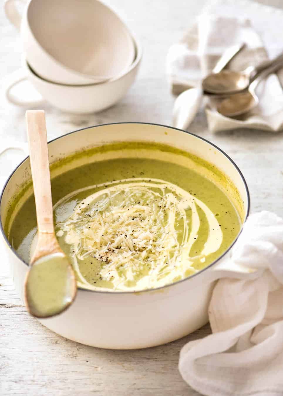 Silky, thick, Healthy Creamy Zucchini Soup. Perfect for dunking in hot crusty bread! recipetineats.com