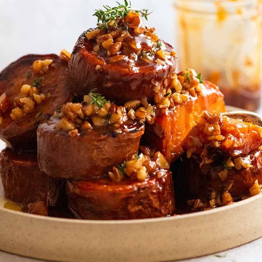 Fondant Sweet Potatoes with Maple Butter on a plate