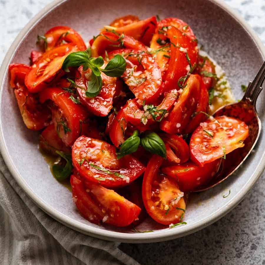 Photo of bowl with my favourite Tomato Salad