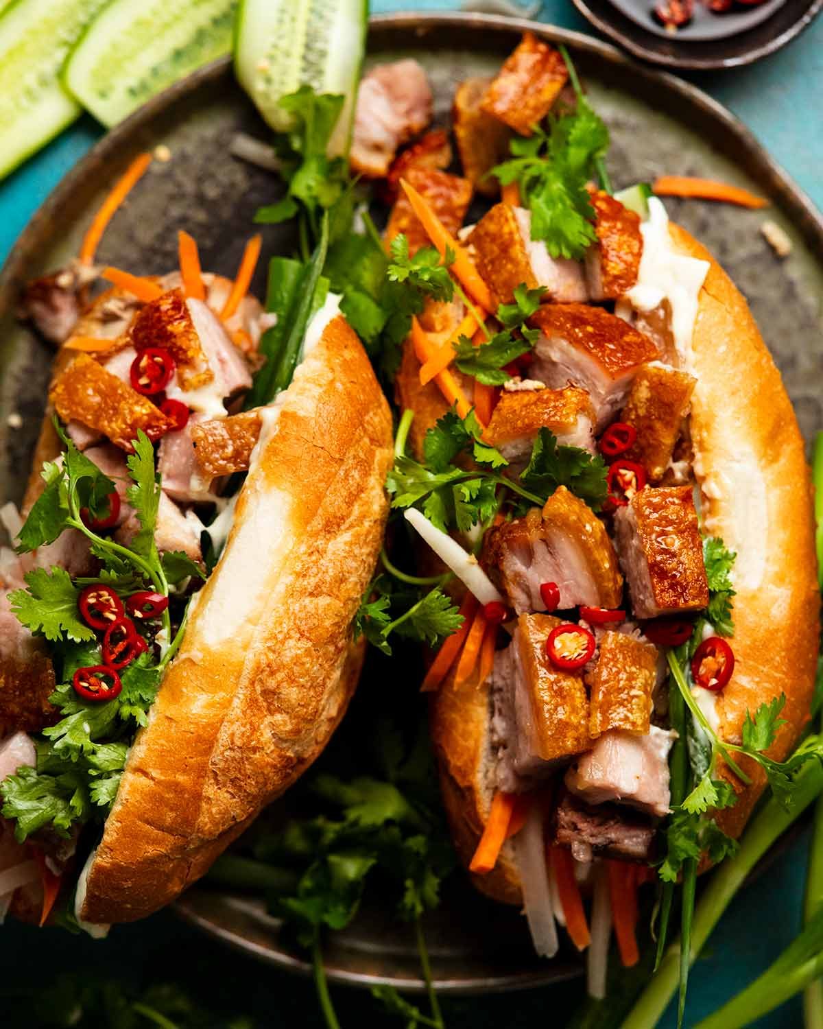 Crispy pork belly banh mi
